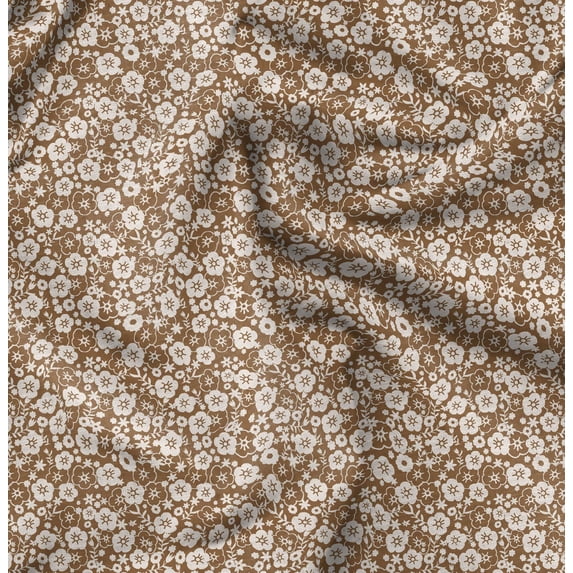 Soimoi Florals Printed, Cotton Satin Spandex, Sewing Fabric by The Yard 54 Inch Wide, Decorative Fabric for Dresses and Home Accents, Brown