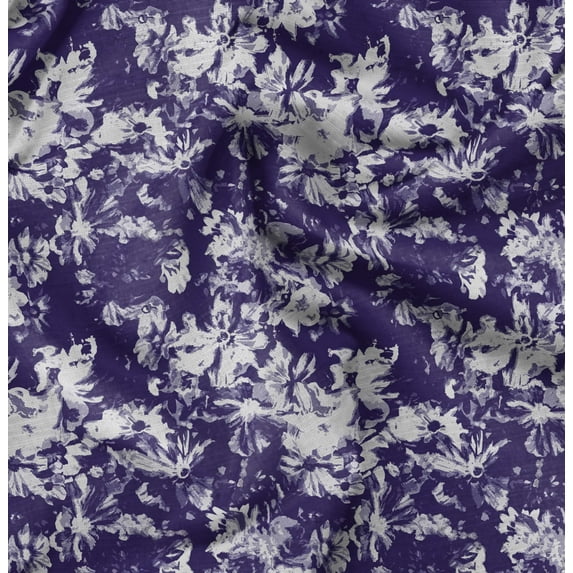 Soimoi Florals Printed, Cotton Satin Spandex, Sewing Fabric by The Yard 54 Inch Wide, Decorative Fabric for Dresses and Home Accents, Purple & White