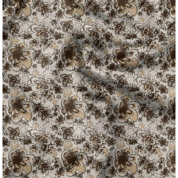 Soimoi Florals Printed, Poly Canvas Fabric, Decor Sewing Fabric by The Yard 56 Inch Wide,Decorative Fabric for Curtains Tote Bags, Brown