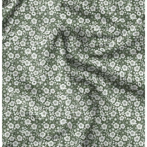 Soimoi Florals Printed, Polyester Fleece, Fabric by The Yard Sewing DIY Stretch Fabric 56 Inches Wide, WarmFabric for Hats, Coats, Gloves, Blankets, Olive Green