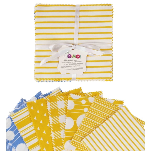 Soimoi Geometric Patterns PrintPrecut 5-inch CottonFabricQuiltingSquaresCharm Pack DIY Patchwork Sewing Craft- Yellow & Blue