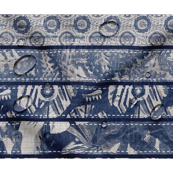 Soimoi Geometric Theme Waterproof Fabric | Outdoor Material by the Yard | Tear-Resistant, UV Safe | Great for Bags, Rainwear, Covers & Curtains, Awning Cover Cloth - Blue