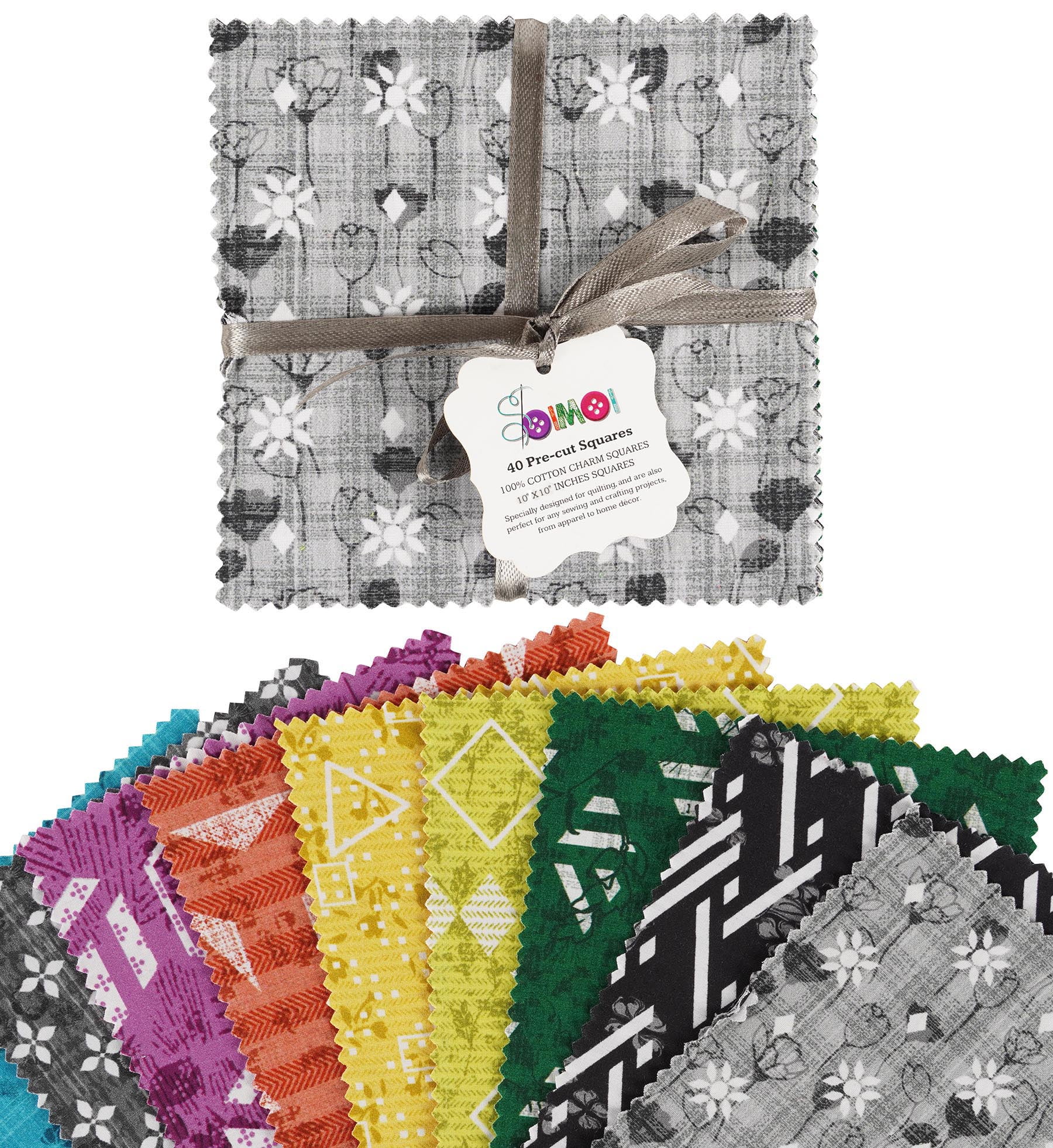 Soimoi Geometric With Texture Print Precut 10-inch Cotton Fabric Quilting Squares Charm Pack DIY Patchwork Sewing Craft