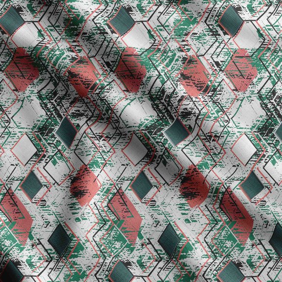 Soimoi Geometrical Print,Cotton Poplin, Sewing Fabric Sold by The Yard 42 Inch Wide,Sewing Craft Quilting/Quilt Making Fabric, Red