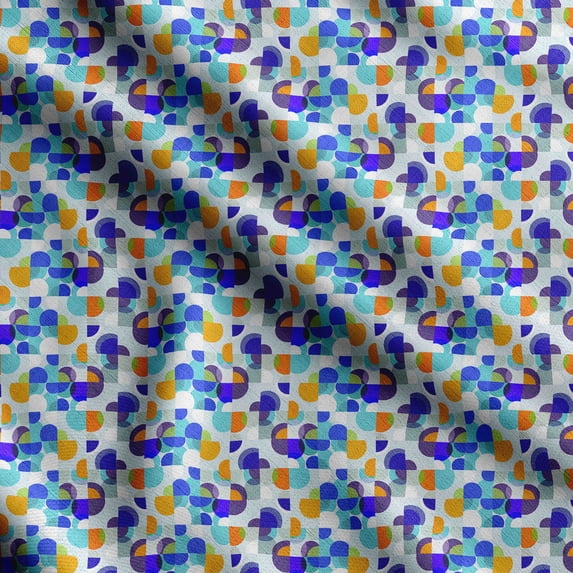 Soimoi Geometrical Print, Poly Taffeta Fabric, Decor Sewing Fabric by The Yard 56 Inch Wide, Decorative Fabric for Outdoor Upholstery, Umbrellas and Home Accents, Blue & Orange