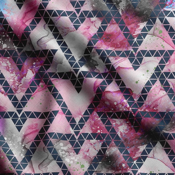 Soimoi Geometrical Printed, Cotton Fleece, Fabric by The Yard Sewing DIY Stretch Fabric 56 Inches Wide, WarmFabric for Hats, Coats, Gloves, Blankets, Pink