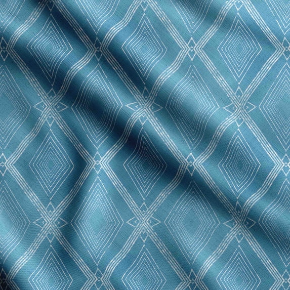 Soimoi Geometrical Printed, Japan Crepe SatinFabric, by The Yard 54 Inch Wide, Decorative Sewing Fabric for Dresses Kimonos Gowns, Blue