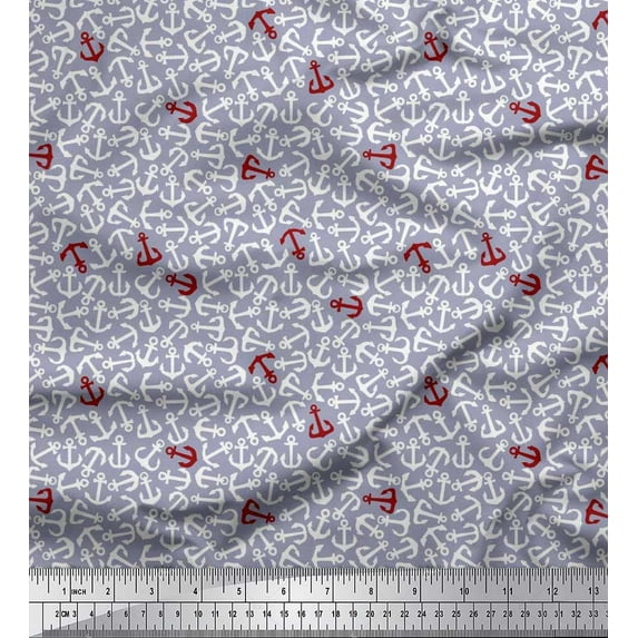 Soimoi Georgette Viscose Fabric Anchor Hook Nautical Decor Fabric Printed Yard 42 Inch Wide