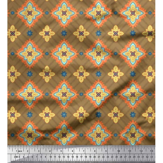 Soimoi Georgette Viscose Fabric Artistic Floral & Check Geometric Fabric Prints By Yard 42 Inch Wide