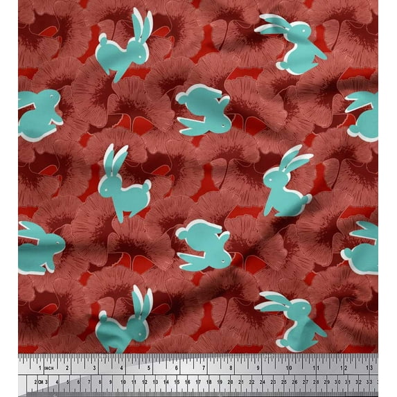 Soimoi Georgette Viscose Fabric Artistic Floral & Rabbit Animal Print Fabric by The Yard 42 Inch Wide