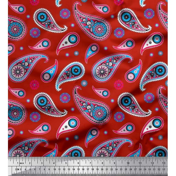 Soimoi Georgette Viscose Fabric Artistic Paisley Printed Craft Fabric by The Yard 42 Inch Wide