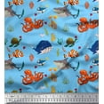 thumbnail image 1 of Soimoi Georgette Viscose Fabric Coral,Whale & Jellyfish Ocean Printed Fabric 1 Yard 42 Inch Wide, 1 of 1
