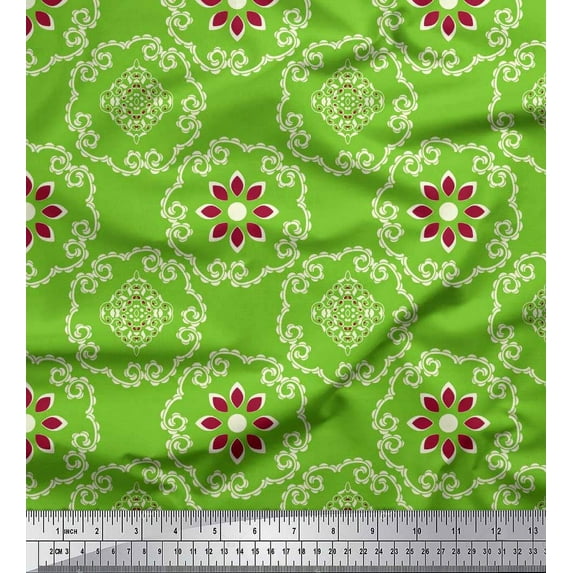 Soimoi Georgette Viscose Fabric Damask Ethnic Print Fabric by the Yard 42 Inch Wide