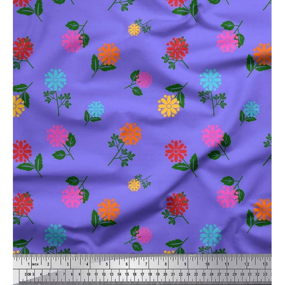 Soimoi Georgette Viscose Fabric Dot,Leaves & Floral Artistic Printed Craft Fabric by the Yard 42 Inch Wide