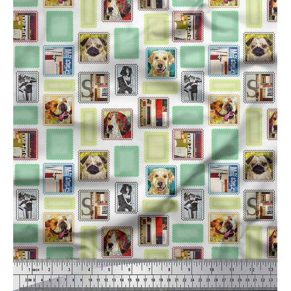 Soimoi Georgette Viscose Fabric Frames,Women & Dogs Patchwork Printed Craft Fabric by The Yard 42 Inch Wide