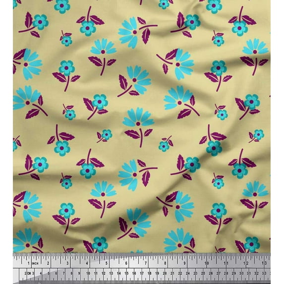 Soimoi Georgette Viscose Fabric Leaves & Floral Artistic Decor Fabric Printed Yard 42 Inch Wide
