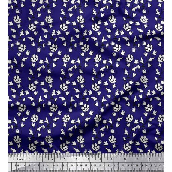 Soimoi Georgette Viscose Fabric Leaves & Floral Block Print Sewing Fabric Yard 42 Inch Wide