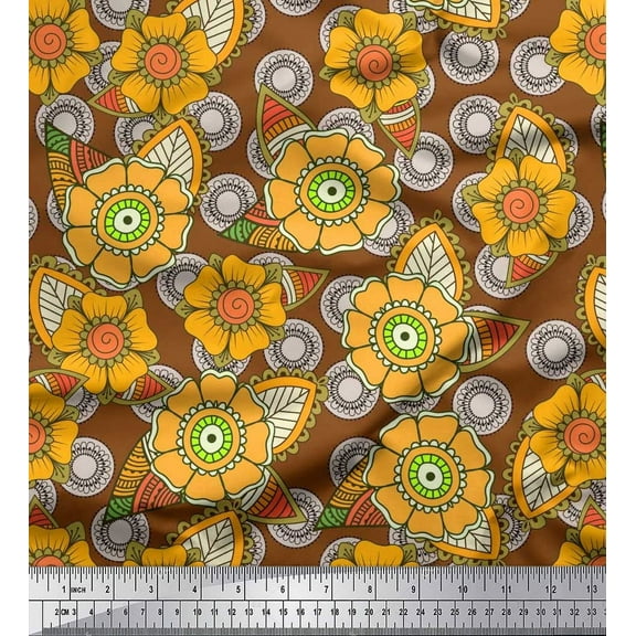 Soimoi Georgette Viscose Fabric Leaves & Floral Clip Art Print Fabric by Yard 42 Inch Wide