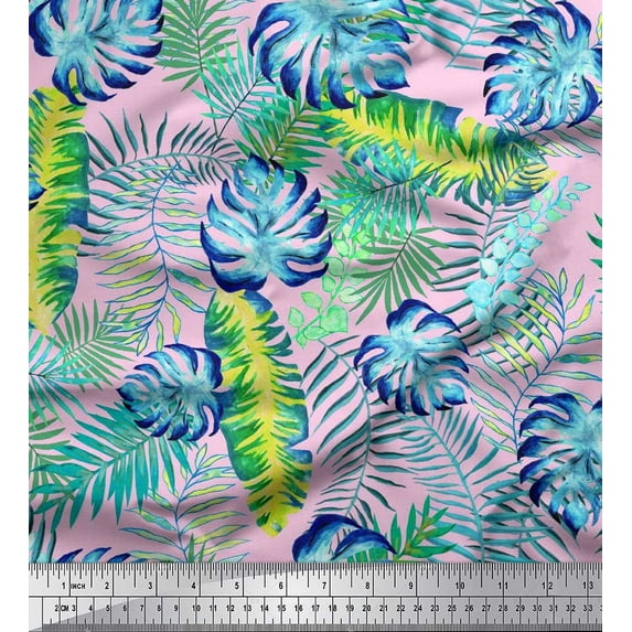 Soimoi Georgette Viscose Fabric Leaves Tropical Decor Fabric Printed Yard 42 Inch Wide