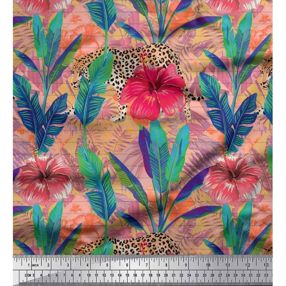 Soimoi Georgette Viscose Fabric Leopard,Tropical Leaves & Floral Print Fabric by the Yard 42 Inch Wide