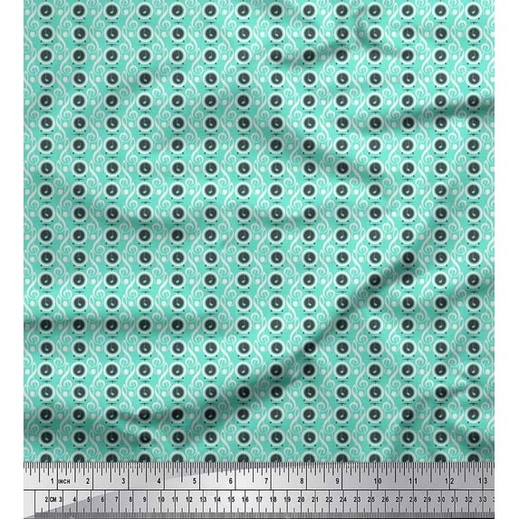 Soimoi Georgette Viscose Fabric Notes,Plate & Drum Musical Instrument Printed Craft Fabric by The Yard 42 Inch Wide
