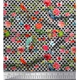thumbnail image 1 of Soimoi Georgette Viscose Fabric Ogee Damask,Birds & Camellia Floral Print Fabric by Yard 42 Inch Wide, 1 of 3