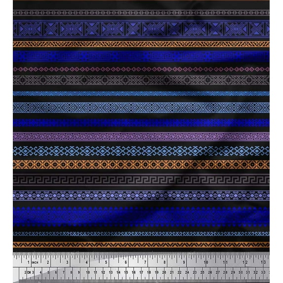 Soimoi Georgette Viscose Fabric Stripe & Greek Key Geometric Print Fabric by The Yard 42 Inch Wide