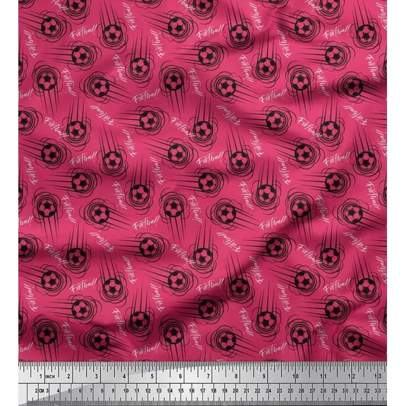 Soimoi Georgette Viscose Fabric Text & Football Sports Printed Fabric 1 Yard 42 Inch Wide
