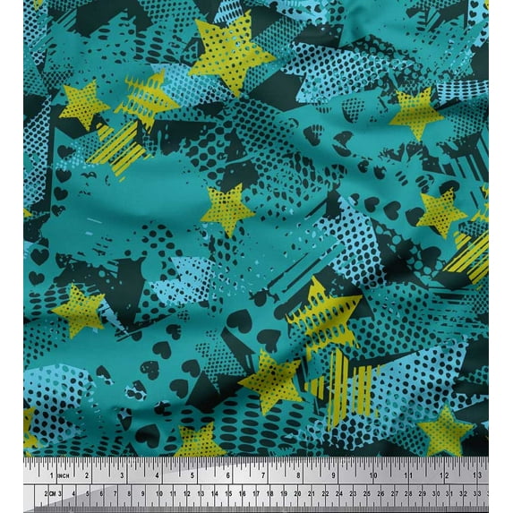 Soimoi Georgette Viscose Fabric Triangle,Star & Brush Stroke Abstract Fabric Prints By Yard 42 Inch Wide