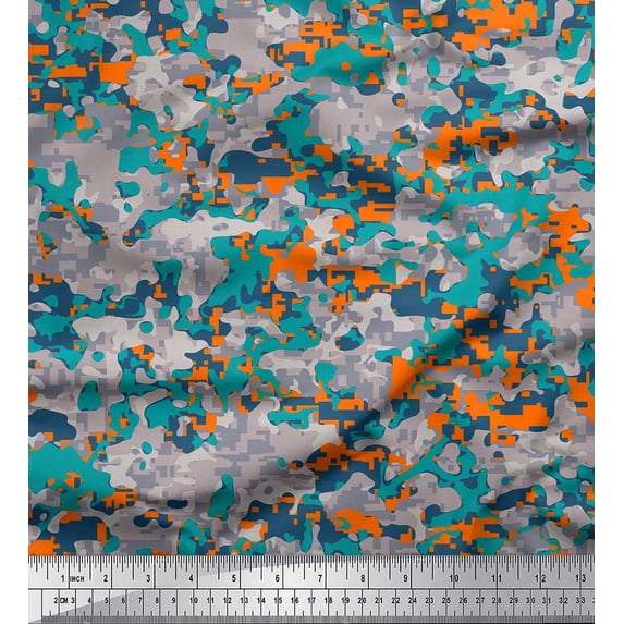 Soimoi Georgette Viscose Fabric Two Tone With Grey Camouflage Print Fabric by the Yard 42 Inch Wide