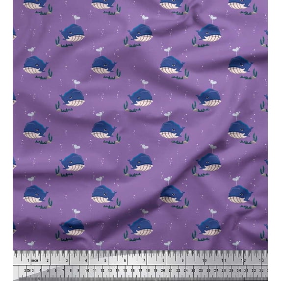Soimoi Georgette Viscose Fabric Whale Ocean Printed Fabric 1 Yard 42 Inch Wide