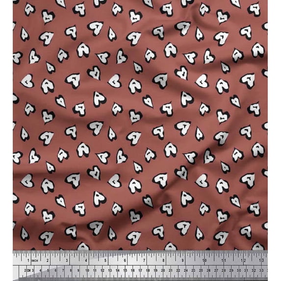 Soimoi Georgette Viscose Fabric White Heart Print Fabric by The Yard 42 Inch Wide