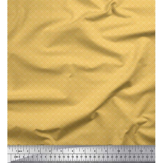 Soimoi Gold Japan Crepe Satin Fabric Floral Block Printed Craft Fabric by the Yard 42 Inch Wide