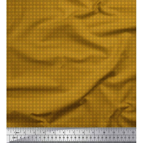 Soimoi Gold Japan Crepe Satin Fabric Flower Geometric Print Sewing Fabric Yard 42 Inch Wide