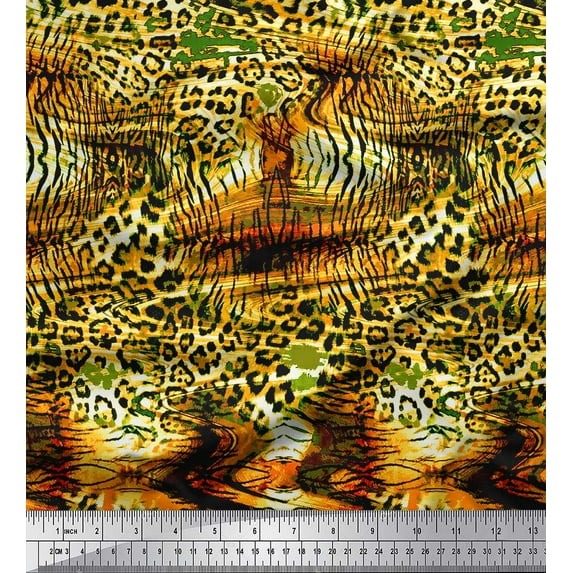 Soimoi Gold Velvet Fabric Leopard & Tiger Animal Skin Print Sewing Fabric Yard 60 Inch Wide