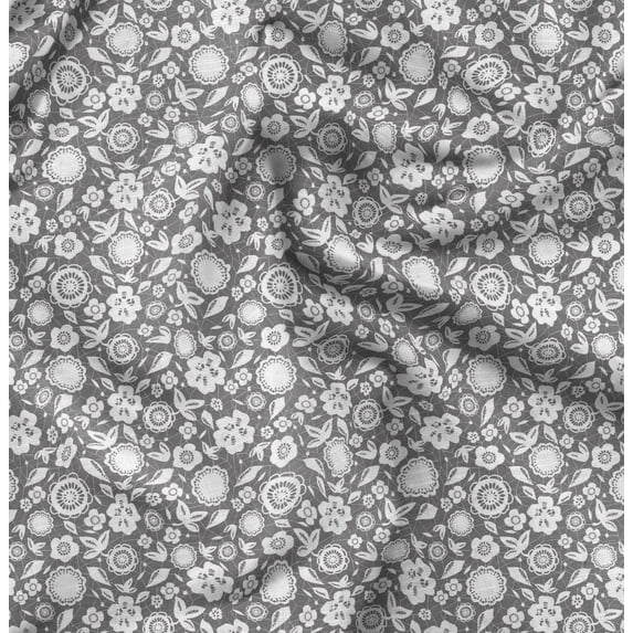 Soimoi Gray Cotton Cambric Fabric Artistic Floral Print Fabric by the Yard 42 Inch Wide
