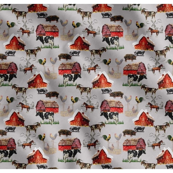 Soimoi Gray Cotton Cambric Fabric Barn & Pet Animals Farm Decor Fabric Printed Yard 42 Inch Wide