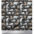 thumbnail image 1 of Soimoi Gray Cotton Cambric Fabric Bear & Rabbit Animal Printed Fabric 1 Yard 58 Inch Wide, 1 of 3