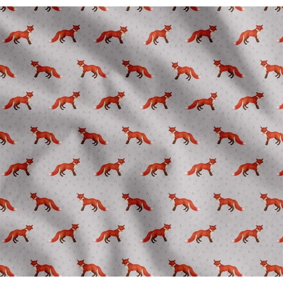 Soimoi Gray Cotton Cambric Fabric Fox Animal Print Fabric by the Yard 56 Inch Wide