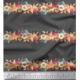 thumbnail image 1 of Soimoi Gray Cotton Cambric Fabric Leaves & Rose Floral Print Fabric by the Yard 56 Inch Wide, 1 of 3