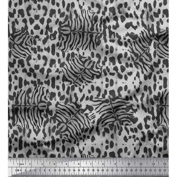Soimoi Gray Cotton Cambric Fabric Leopard & Tiger Animal Skin Print Fabric by The Yard 42 Inch Wide