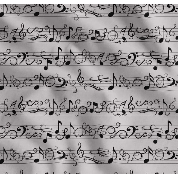 Soimoi Gray Cotton Cambric Fabric Notes Musical Instrument Printed Fabric 1 Yard 42 Inch Wide