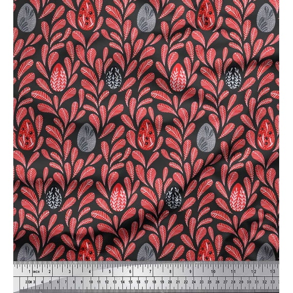Soimoi Gray Cotton Duck Fabric Artistic Leaves Decor Fabric Printed Yard 42 Inch Wide