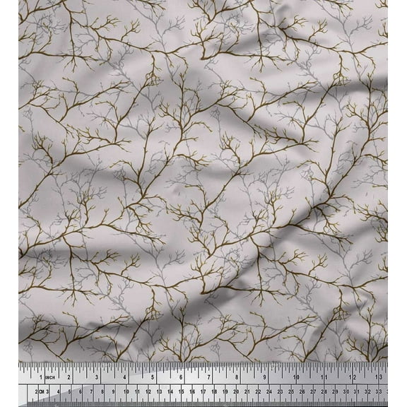 Soimoi Gray Cotton Duck Fabric Dry Branches Tree Print Fabric by the Yard 56 Inch Wide