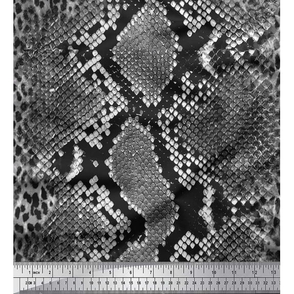 Soimoi Gray Cotton Duck Fabric Leopard & Snake Animal Skin Print Fabric by The Yard 58 Inch Wide