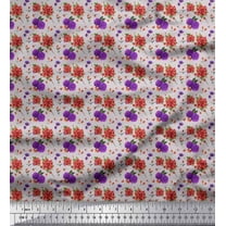 Soimoi Gray Cotton Duck Fabric Ranunculus & Chrysanthemum Floral Print Fabric by Yard 42 Inch Wide