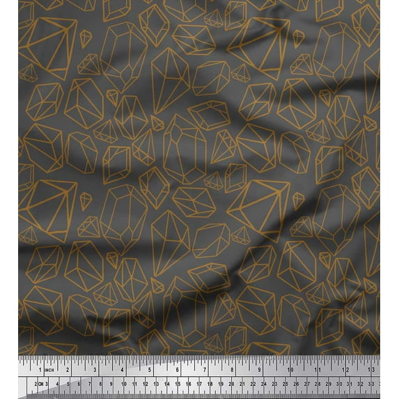 Soimoi Gray Cotton Duck Fabric Stone & Diamond Geometric Print Fabric by the Yard 56 Inch Wide