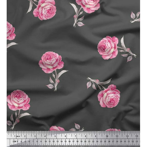 Soimoi Gray Cotton Jersey Fabric Grandiflora Roses Floral Print Fabric by Yard 58 Inch Wide