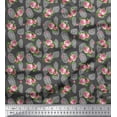 thumbnail image 1 of Soimoi Gray Cotton Jersey Fabric Leaves & Grandiflora Roses Floral Fabric Prints By Yard 58 Inch Wide, 1 of 3