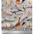 thumbnail image 1 of Soimoi Gray Cotton Poplin Fabric Birds,Elephant & Giraffe Animal Printed Craft Fabric by The Yard 56 Inch Wide, 1 of 1